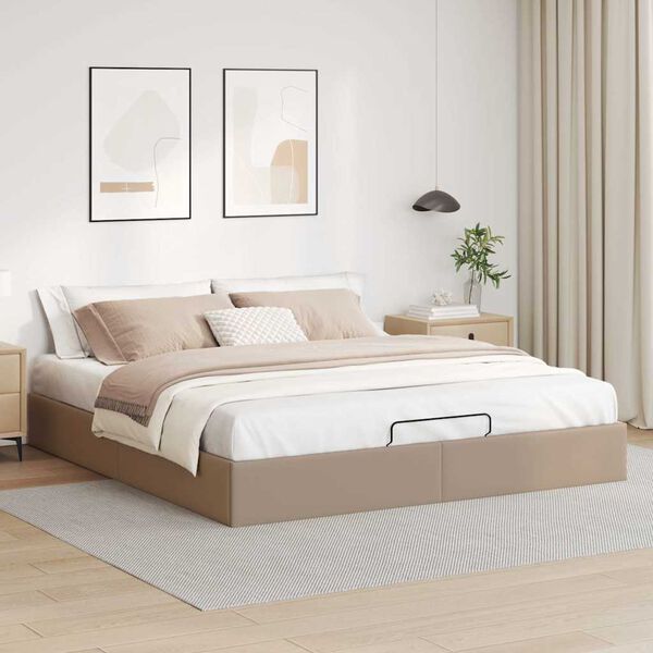 vidaXL Bedframe zonder matras 160x200 cm kunstleer cappuccinokleurig