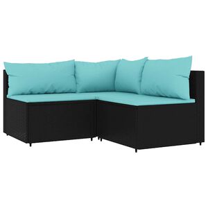 vidaXL 3-delige Loungeset met kussens poly rattan zwart