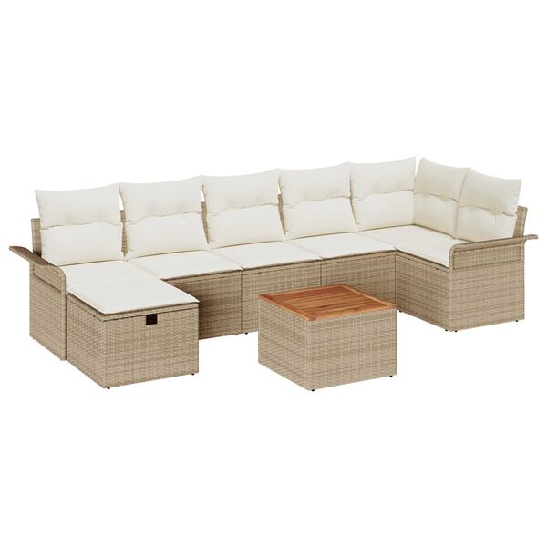 vidaXL Tuin Sofa Set met kussen met opslag 8 pcs Beige Poly riet