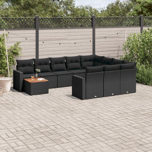 vidaXL 11-delige Loungeset met kussens poly rattan zwart