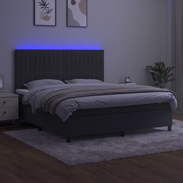 vidaXL Boxspring met matras en LED fluweel donkergrijs 160x200 cm