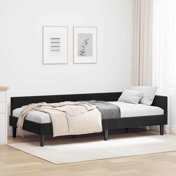 vidaXL Hoekbedframe Zwart 90 cm x 200 cm VelvetenPlywood