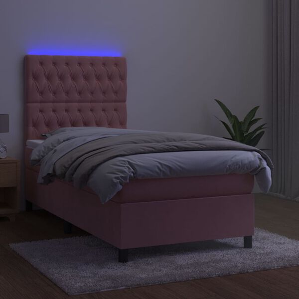 vidaXL Boxspring met matras en LED fluweel roze 80x200 cm
