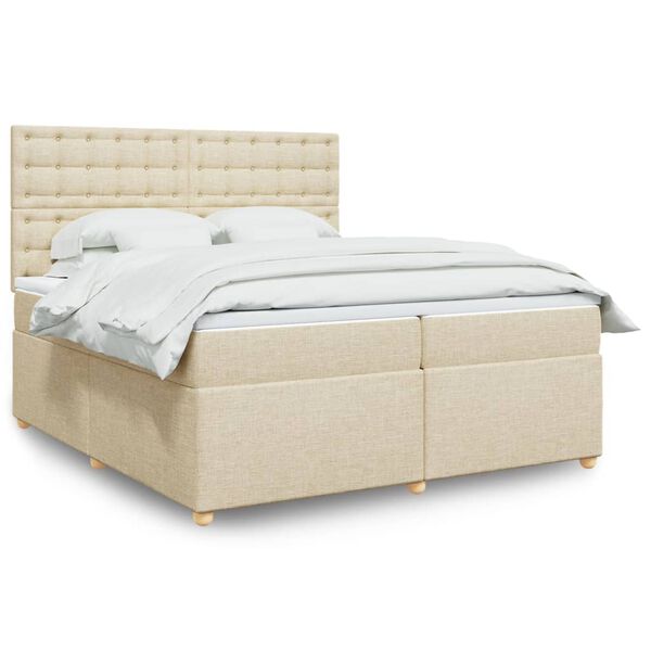 vidaXL Boxspring met matras stof cr&egrave;mekleurig 200x200 cm