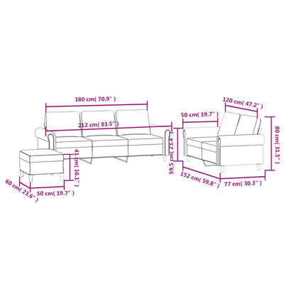 vidaXL 3-delige Loungeset met kussens fluweel lichtgrijs