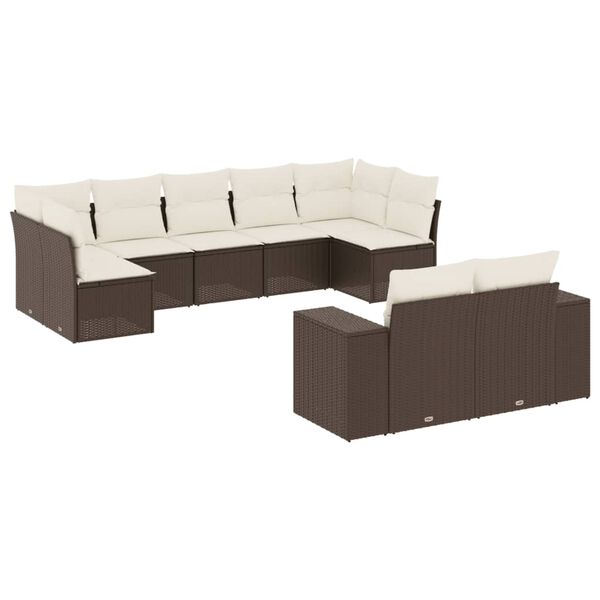 vidaXL 9-delige Loungeset met kussens poly rattan bruin
