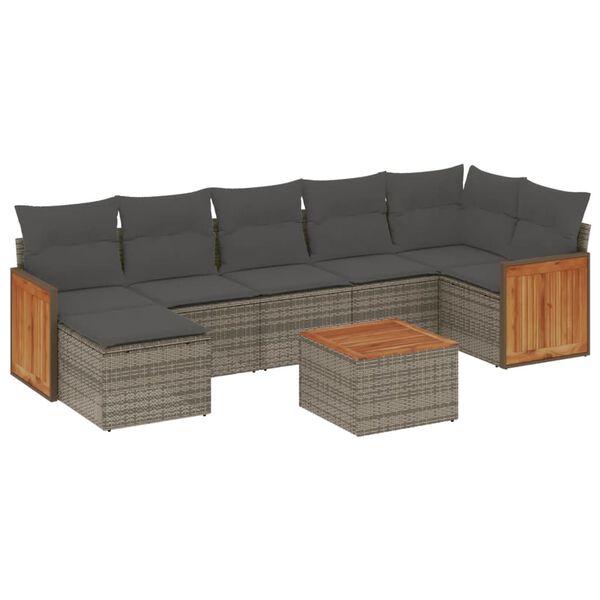 vidaXL 8-delige Loungeset met kussens poly rattan grijs