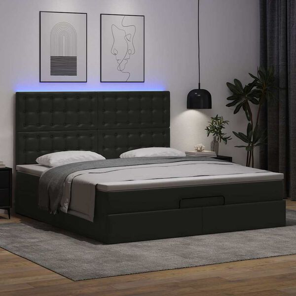 vidaXL Ottoman bed met matras en LED's 160x200cm kunstleer zwart