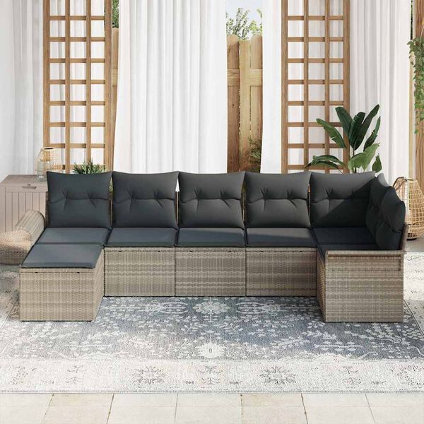 vidaXL Tuin Sofa Set met kussen met opslag 7 pcs Lichtgrijs Poly riet