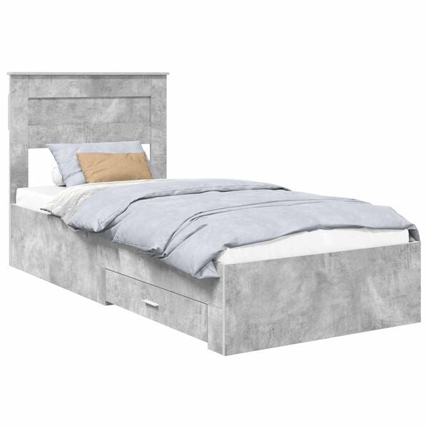 vidaXL Bedframe Beton Grijs en Zilver 75 x 190 cm Bewerkt hout