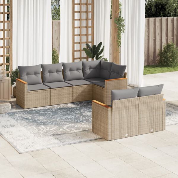 vidaXL 7-delige Loungeset met kussens poly rattan beige