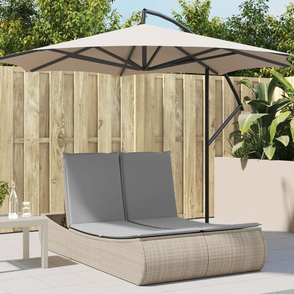 vidaXL Ligbed 2-persoons met kussens poly rattan beige
