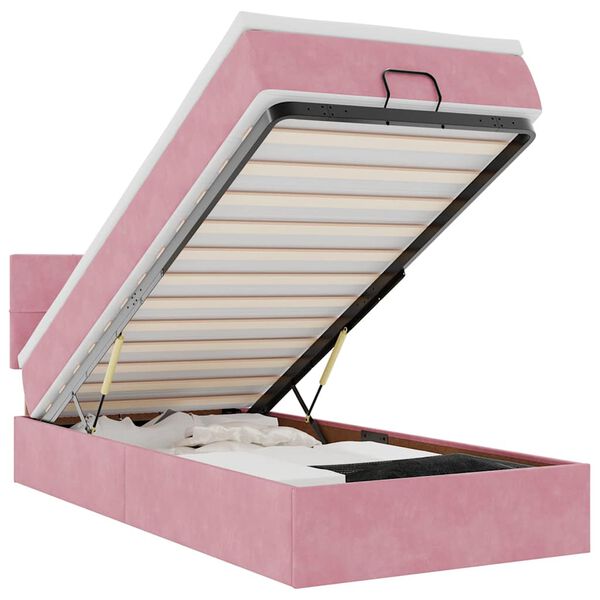 vidaXL Ottoman bed met matras en LED's 100x200 cm fluweel roze
