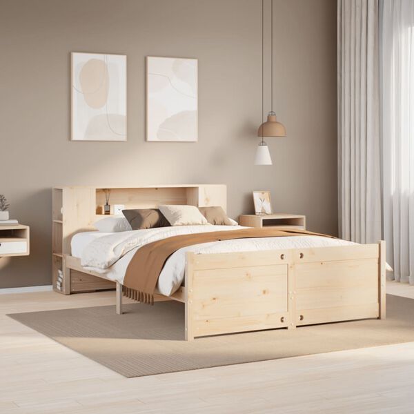 vidaXL Bed met boekenkast zonder matras massief grenenhout 135x190 cm