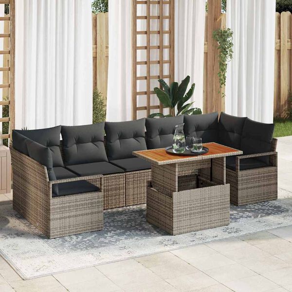 vidaXL Tuin Sofa Set met opslag 8 pcs Grijs Poly riet