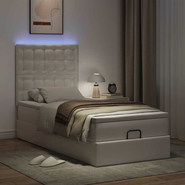 vidaXL Ottoman bed met matras en LED's 100x200cm kunstleer wit