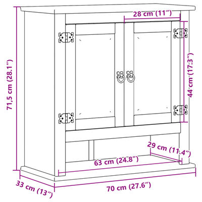 vidaXL Badkamerwandkast Corona 70x33x71,5 cm massief grenenhout