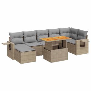 vidaXL 8-delige Loungeset met kussens poly rattan beige