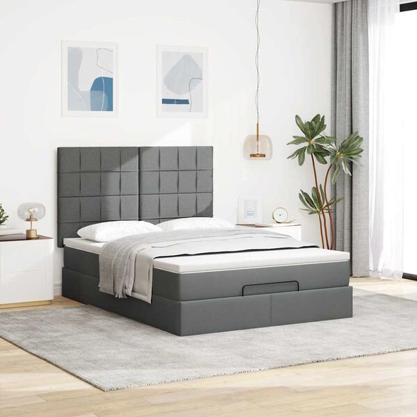 vidaXL Ottoman bed met matras en LED's 140x200cm stof donkergrijs
