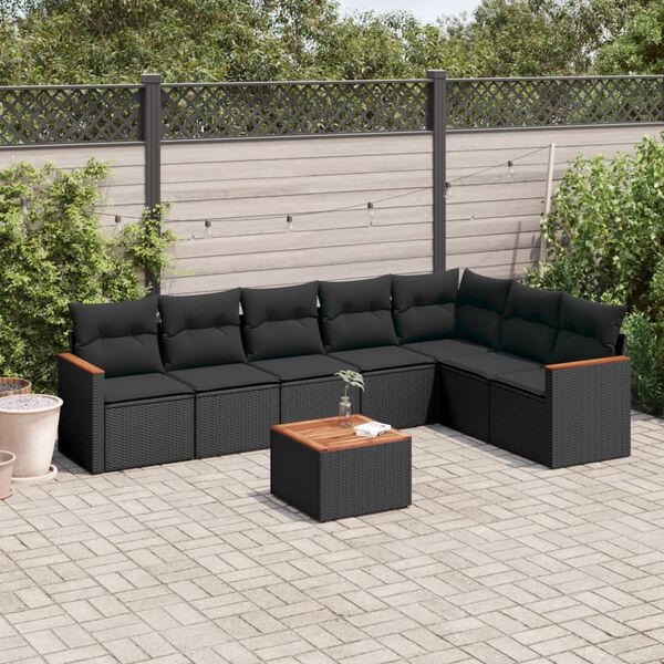 vidaXL 8-delige Loungeset met kussens poly rattan zwart