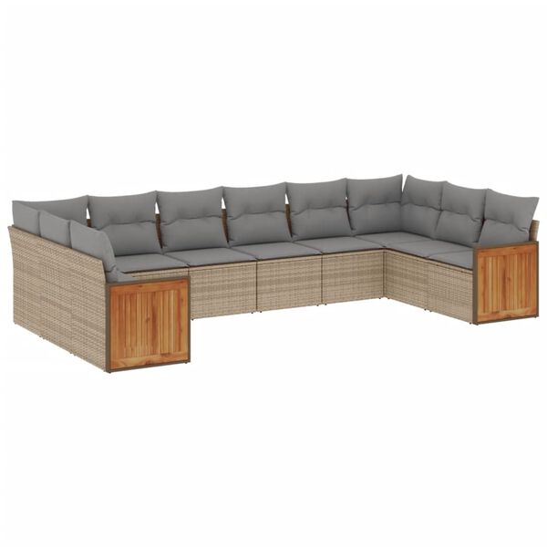 vidaXL 10-delige Loungeset met kussens poly rattan beige