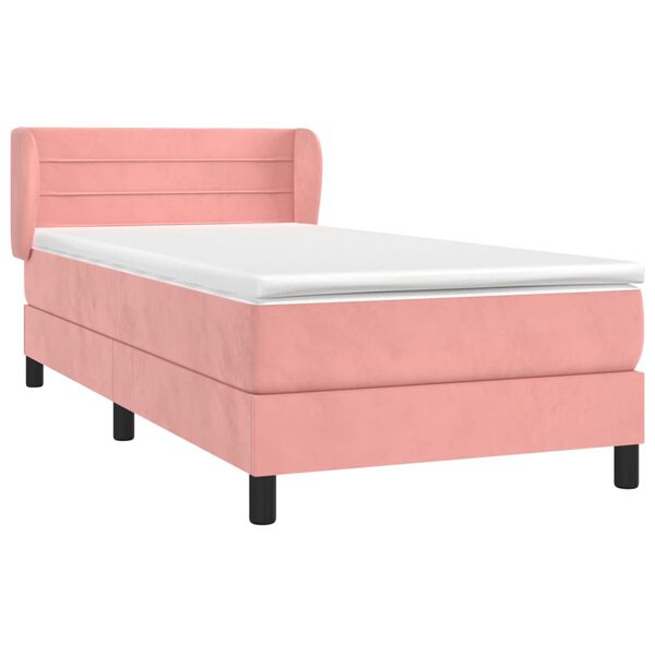 vidaXL Boxspring met matras fluweel roze 90x200 cm