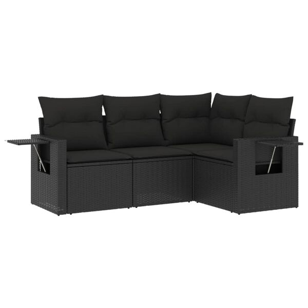 vidaXL 4-delige Loungeset met kussens poly rattan zwart