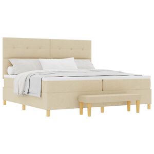 vidaXL Boxspring bed met matras met hoofdeinde Cr&egrave;me 200 x 200 cm Stof