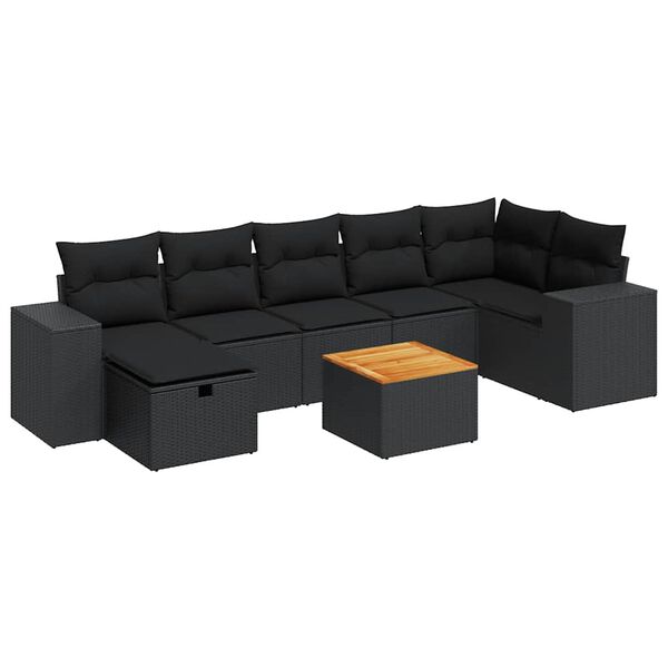 vidaXL 8-delige Loungeset met kussens poly rattan zwart