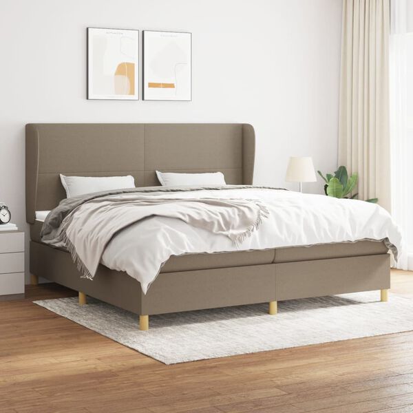 vidaXL Boxspring met matras stof taupe 200x200 cm