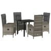 vidaXL Tuin eettafelset met kussen 5 pcs Grijs poly rattan