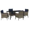 vidaXL Tuin eettafelset met kussen 5 pcs Grijs poly rattan