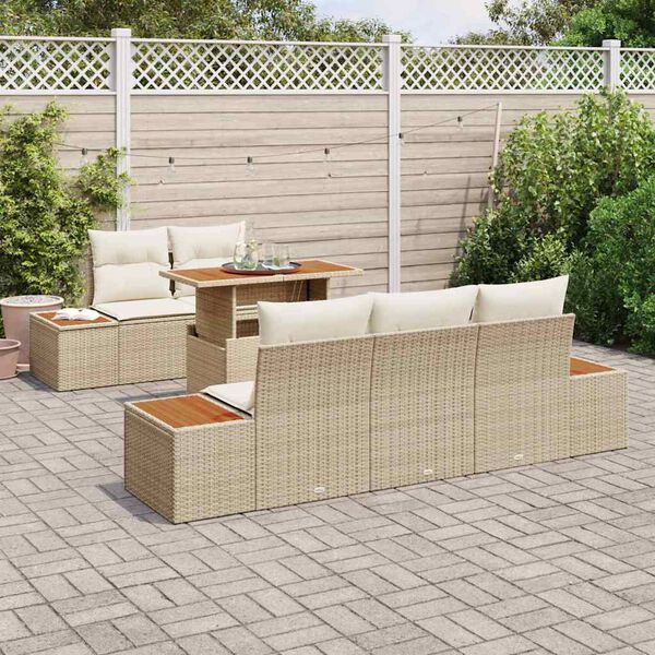 vidaXL Tuin Sofa Set met opslag 6 pcs Beige Poly riet