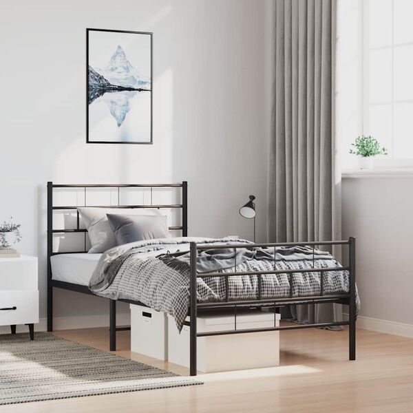 vidaXL Bedframe met hoofd- en voeteneinde metaal zwart 100x190 cm