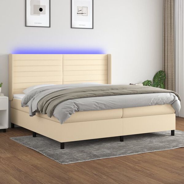 vidaXL Boxspring met matras en LED stof cr&egrave;mekleurig 200x200 cm