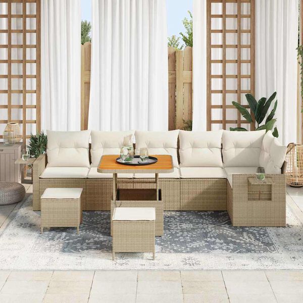 vidaXL Tuin Sofa Set 9 pcs Beige poly rattan
