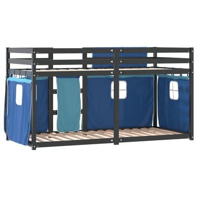 vidaXL Stapelbed met gordijnen 90x190 cm massief grenenhout blauw