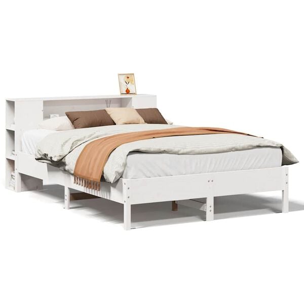 vidaXL Bed met boekenkast zonder matras grenenhout wit 140x190 cm