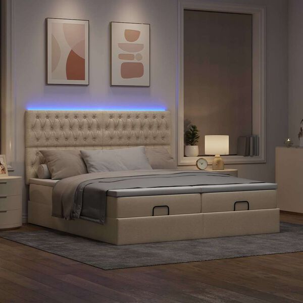 vidaXL Ottoman bed met matrassen en LED's 180x200cm stof cr&egrave;mekleurig