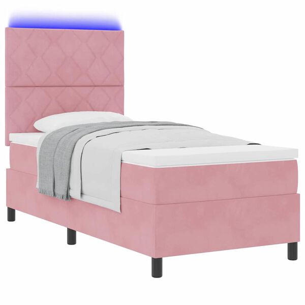 vidaXL LED Box Spring Bed met matras Roze 100 x 200 cm Stof
