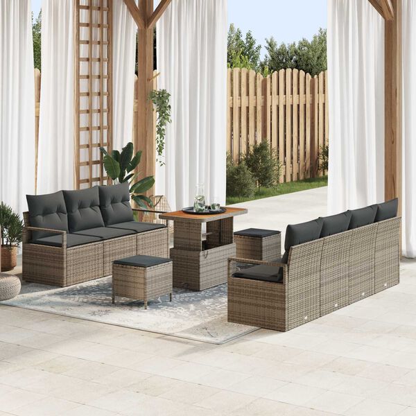 vidaXL Tuin Sofa Set met kussen met opslag met kussen 10 pcs Grijs