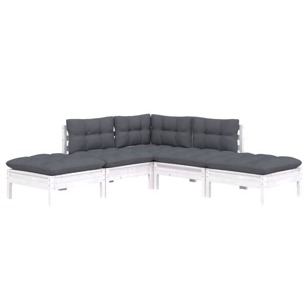 vidaXL 5-delige Loungeset met kussens grenenhout wit