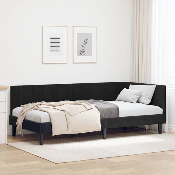 vidaXL Hoekbedframe met hoofdeinde Zwart 90 cm x 200 cm Fluweel