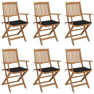 vidaXL Opklapbare stoelen (6 stuks) met kussens, gemaakt van massief acaciahout
