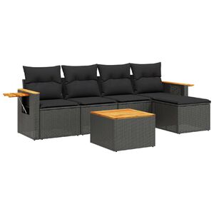 vidaXL 6-delige Loungeset met kussens poly rattan zwart