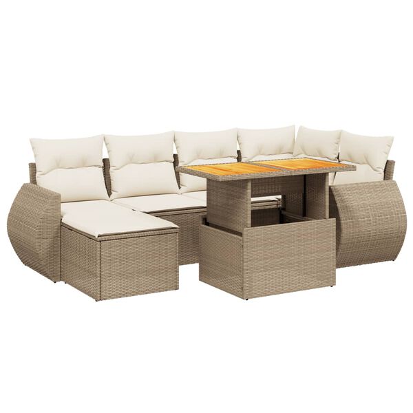 vidaXL 7-delige Loungeset met kussens poly rattan beige