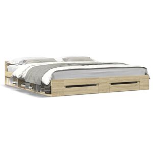 vidaXL Bedframe met lades bewerkt hout sonoma eikenkleurig 200x200 cm