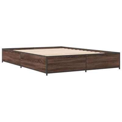 vidaXL Bedframe bewerkt hout metaal bruin eikenkleur 135x190 cm