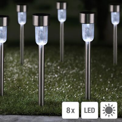 HI Tuinlampen 8 st LED solar roestvrij staal