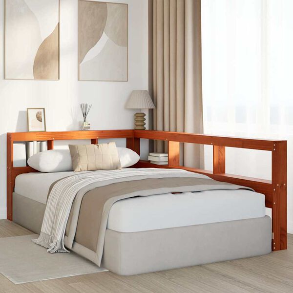 vidaXL Boekenkast Hoofdeinde L-vormig 120 cm grenenhout wasbruin